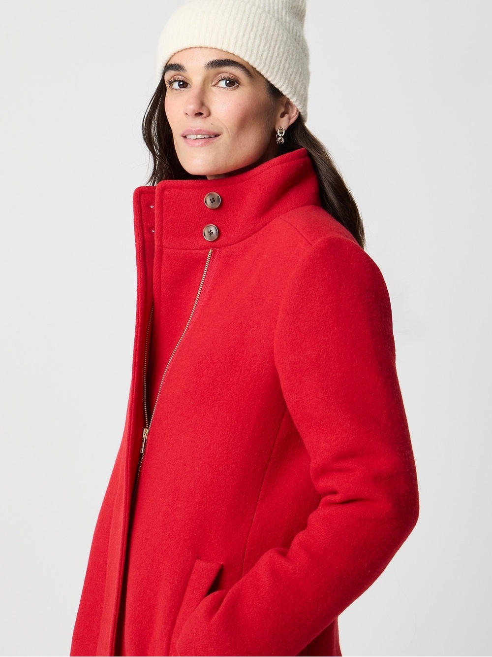J.Crew Factory City Coat with Button Neck in Classic Cardinal Red - Picture 2 of 10